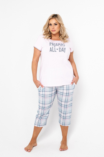 Glamour Piżama Damska krótki rękaw i 3/4 spodnie Italian Fashion - różowy/druk