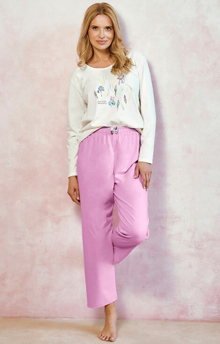 3459 Monica Piżama damska Taro śmietanka  – 100% bawełna, długi rękaw, kwiatowy print