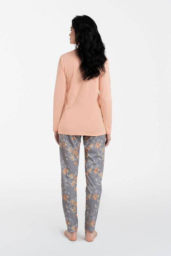 Kasali Piżama Damska długi rękaw i spodnie Italian Fashion - łosoś/druk 