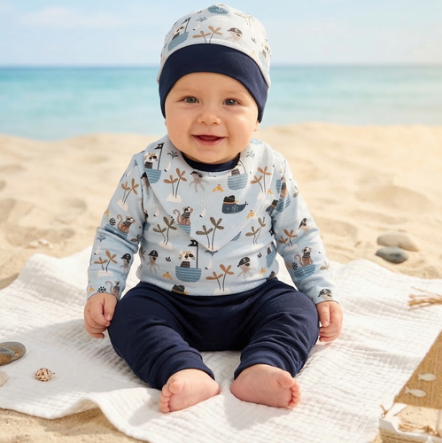 ABK-0041/LOD Piraci Komplet niemowlęcy z bawełny organicznej Nini granatowy