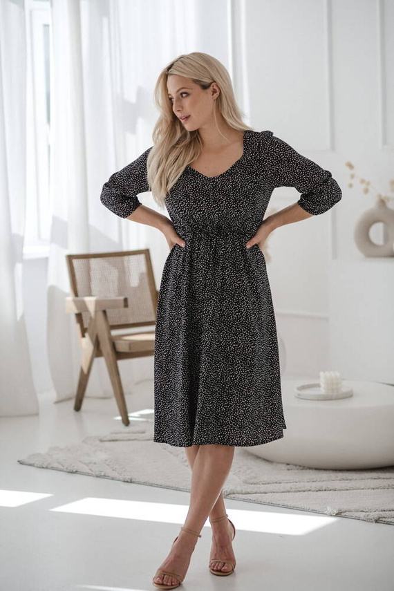Lovely Dress Midi Milk&Love sukienka ciążowa i do karmienia kropki na czarnym
