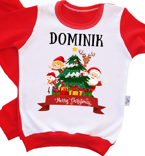 "MERRY CHRISTMAS" Moocha Piżamka świąteczna dla dzieci z imieniem czerwony 
