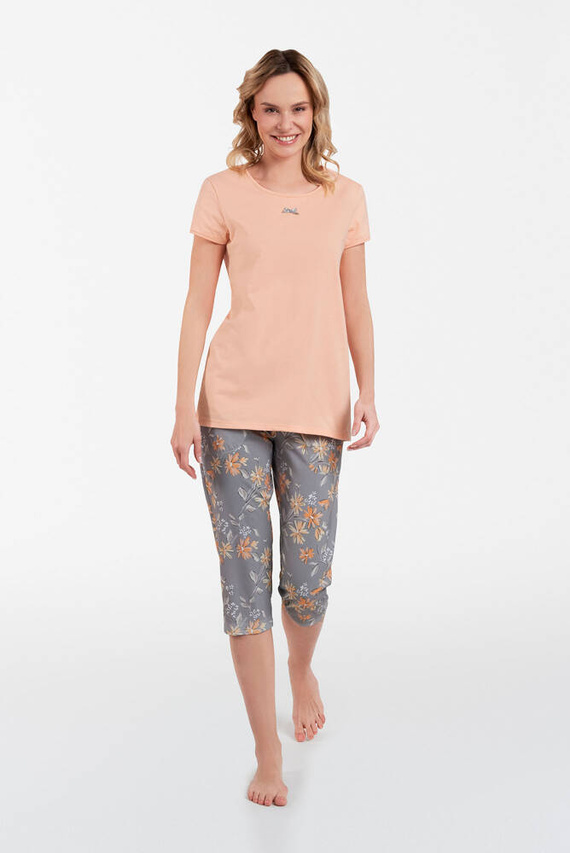 Kasali Piżama Damska krótki rękaw i 3/4 spodnie Italian Fashion - łosoś/druk