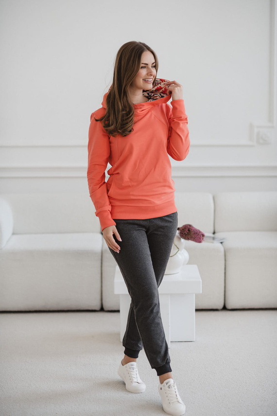 Milk Please bluza do karmienia Milk&Love z kapturem koralowy