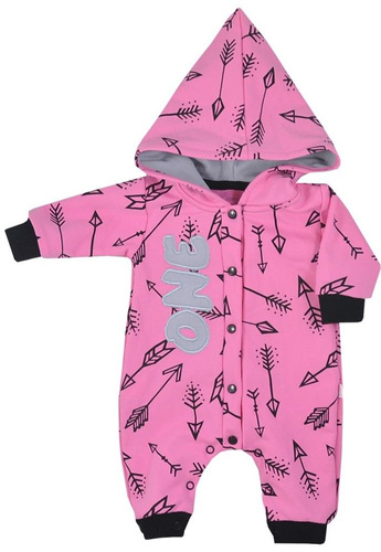 Pajac dresowy z kapturem "ONE" Koala - szary-różowy