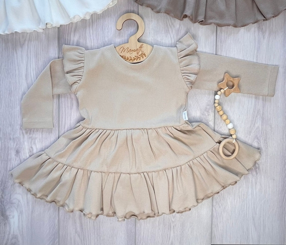 Mamatti SP502 – elegancka sukienka welurowa ecru dla dziewczynki