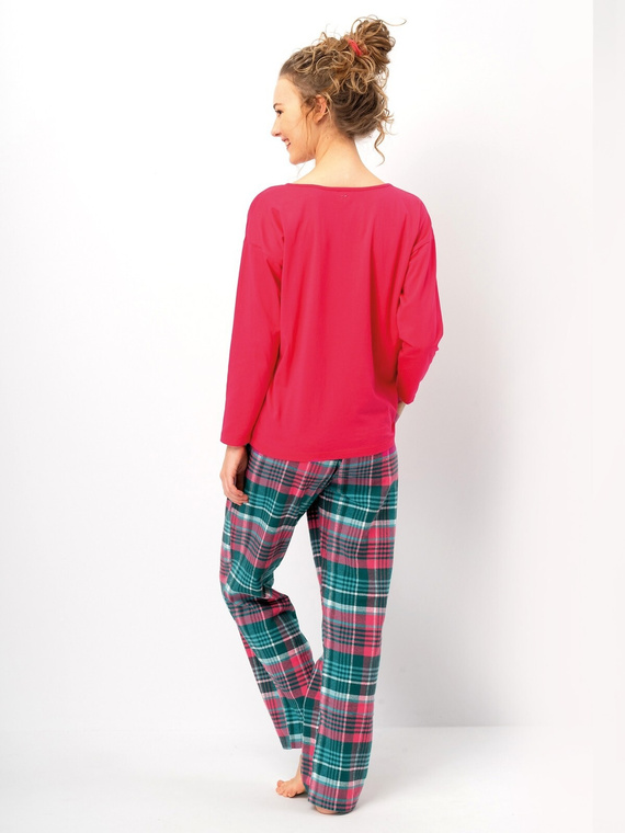 Piżama damska LNS 420 Key malinowy– bawełna, długi rękaw, spodnie flanelowe