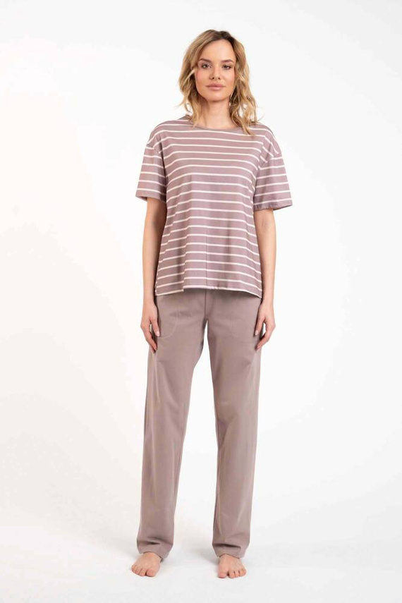 Betty Piżama Damska krótki rękaw, długie spodnie Italian Fashion - cappuccino/druk cappuccino