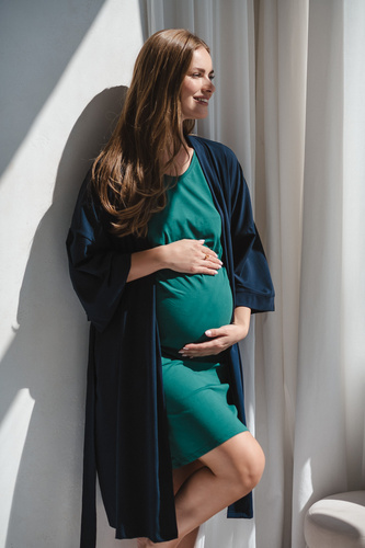 Szlafrok ciążowy Milk&Love granatowy– bawełna z elastanem, komfortowy, rękaw 7/8