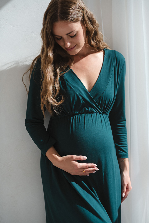 Star Light Koszula nocna ciążowa i do karmienia bambusowa 7/8 Milk&Love butelkowa zieleń– oddychająca, do szpitala, wygodne karmienie piersią