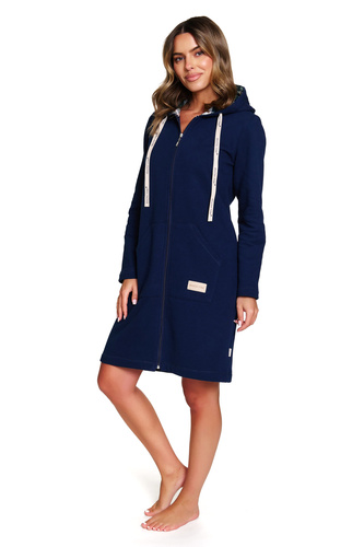 Doctor Nap 7364 – Szlafrok damski bawełniany na zamek z kapturem | 100% bawełna, polska produkcja - navy blue