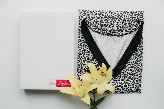 853 Kendall De Lafense – Koszula nocna z wiskozy w panterkę - ecru panterka