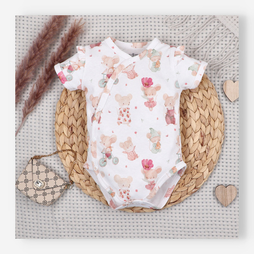 ABN-5683 Body niemowlęce Nini Małe Myszki organiczna bawełna kopertowe krótki rękaw