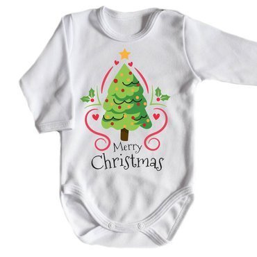 "Merry Christmas z choinką BOŻE NARODZENIE" Moocha body długi rękaw biały