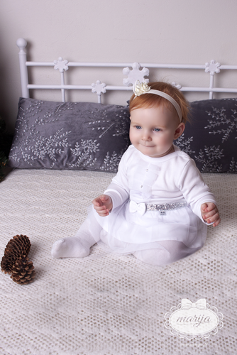 114B Little Star Sukienko-body długi rękaw Marija - biały/srebrny