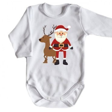 "Mikołaj z jelonkiem BOŻE NARODZENIE" Moocha body długi rękaw biały
