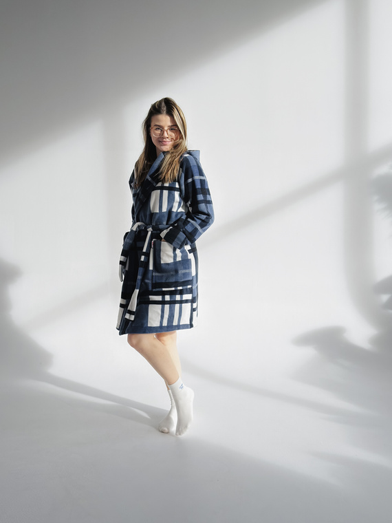 031 Kocyk Szlafrok De Lafense – ciepły polarowy szlafrok damski Super Cozy, niebieski