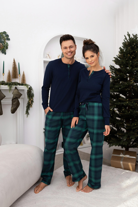 Luke Piżama męska Sensis – bawełniana, długa, w zieloną kratkę