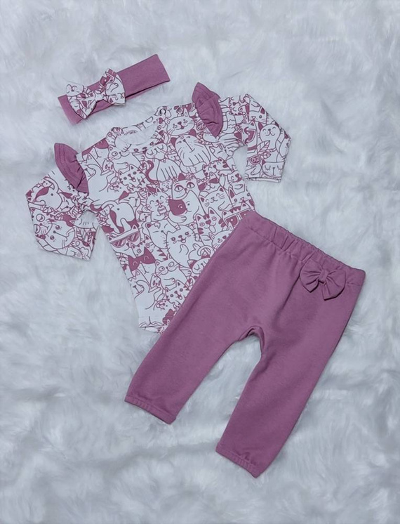 Kotki Bambarillo Body z długim rękawem pudrowy róż-granat