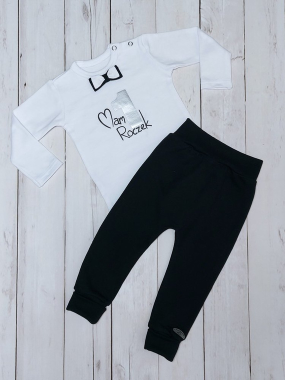 "1 Roczek" Bambarillo Body z długim rękawem- biało- złoty