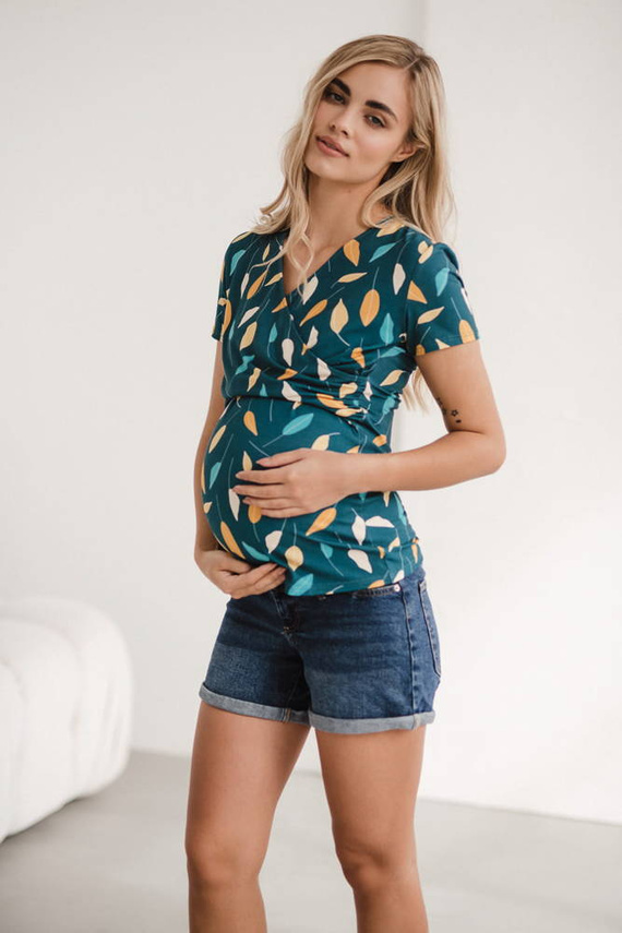 Milk Bar Bluzka do karmienia i ciążowa Milk&Love turkusowy w listki