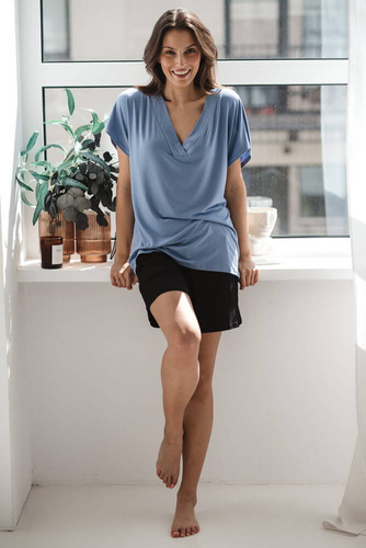 Moon bambusowe spodnie od piżamy ciążowej krótkie Milk&Love czarny 