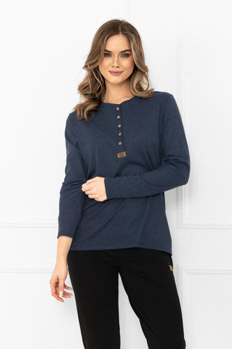 Gordo Bluzka damska Italian Fashion granatowa – klasyczna, bawełniana, z długim rękawem