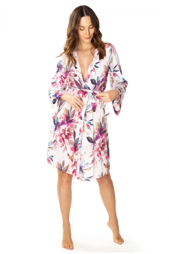 86663 Larisa Szlafrok peniuar Mewa druk w kwiaty