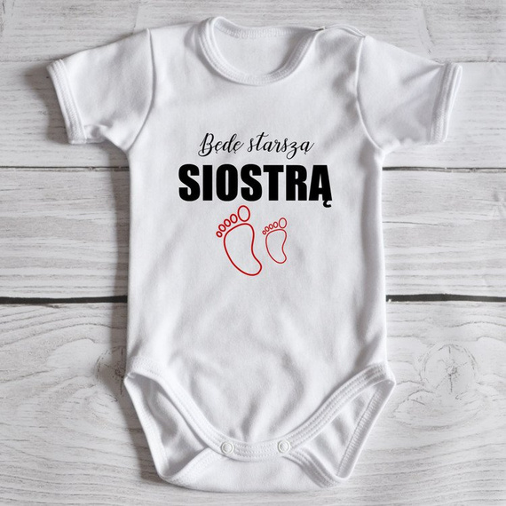 Body krótki rękaw "Będę starszą siostrą " Moocha czarne