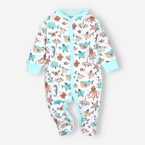 ABN-4093/MOR Morskie Zwierzątka Pajacyk z bawełny dla chłopca Nini druk