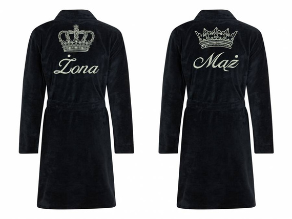 Żona&Mąż + Korona By Shelly zestaw szlafroków - czarny/srebrny