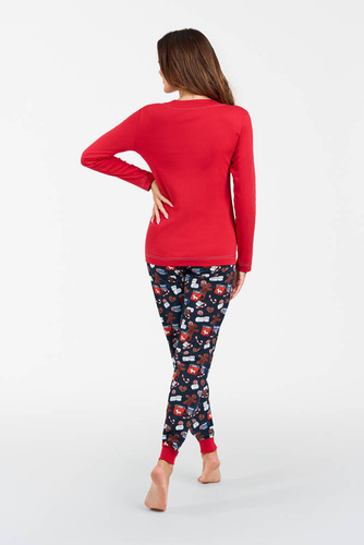 Makala Piżama Damska długi rękaw i długie spodnie Italian Fashion - czerwony/druk