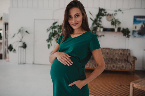 Night & Day Koszula nocna ciążowa i do karmienia krótki rękaw Milk&Love butelkowa zieleń