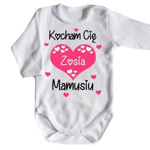 "Kocham Cię Mamusiu z imieniem dziecka" Moocha Body długi rękaw biały