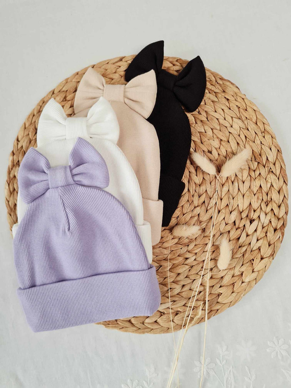 15K Czapka z kokardką prążek podwójna Marija - fiolet