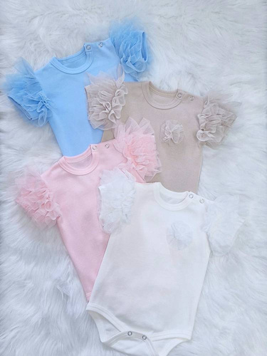 Inez Bambarillo Body z krótkim rękawem pudrowy róż