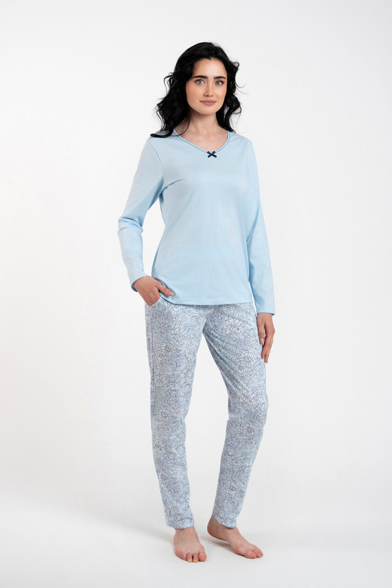 Salli Piżama Damska długi rękaw i długie spodnie Italian Fashion -niebieski/druk