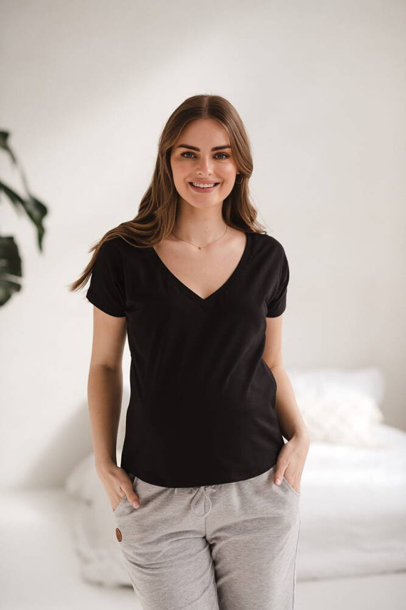 Two Ways Milk&Love bluzka ciążowa i do karmienia z krótkim rękawem czarny