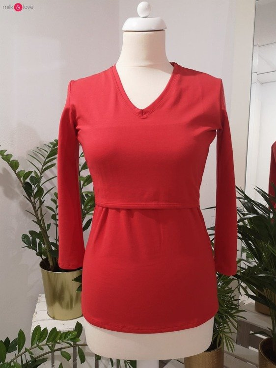 Bluzka do karmienia i ciążowa z dekoltem w serek Milk Shirt czerwona