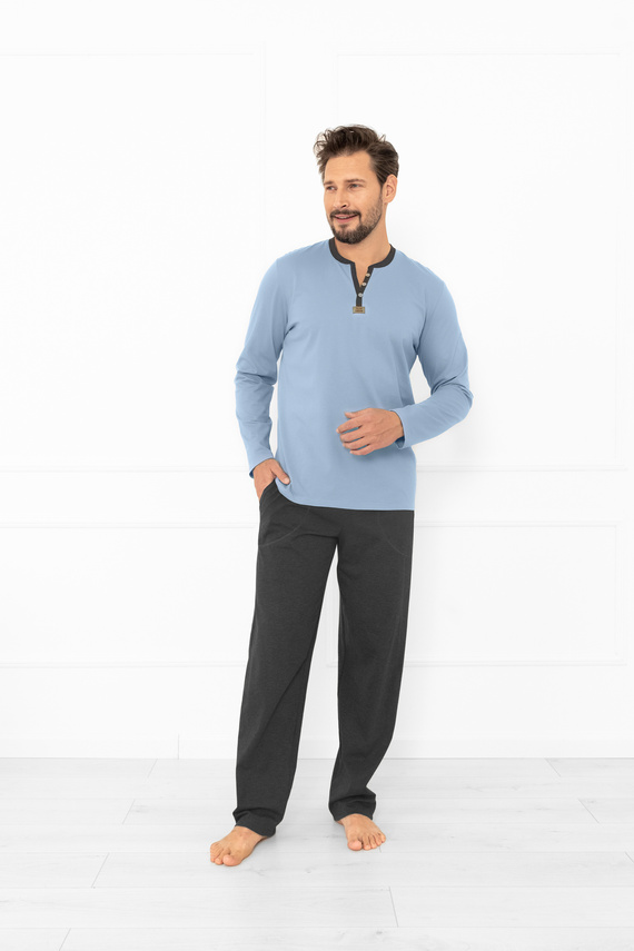 Juliusz Piżama męska Italian Fashion stalowy – bawełna, koszulka z guziczkami