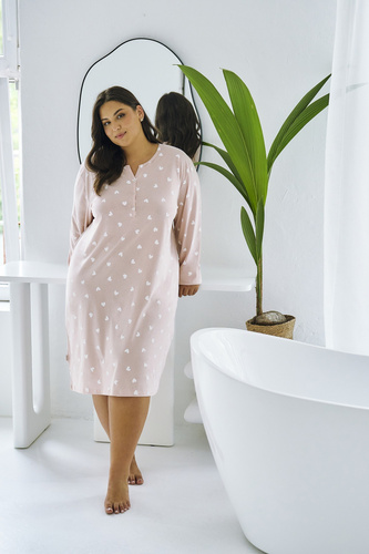 Nori 3469 Koszula nocna Taro – różowa, bawełna, długi rękaw, kobiecy komfort na noc