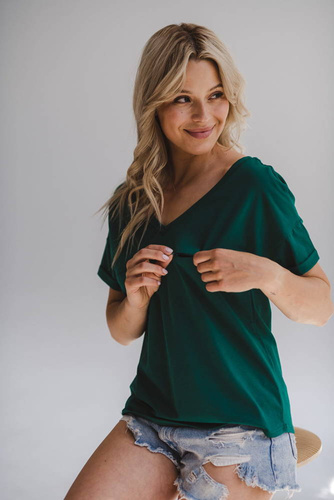 Bluzka ciążowa i do karmienia M-Shirt V-neck Milk&Love butelkowa zieleń