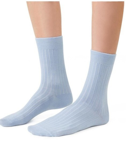ART.130 Natural Merino Wool Skarpety damskie Steven błękitne  –prążek, bezszwowe, ciepłe