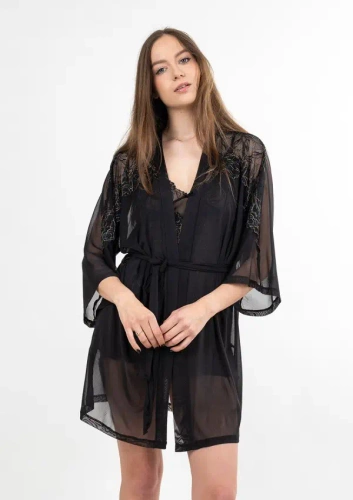 Zora Podomka tiulowa czarna Dkaren | elegancki szlafrok damski z tiulu