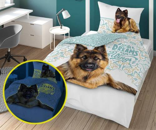 4023 A Fluo 133 Pościel bawełniana świecąca w ciemności owczarek niemiecki Detexpol