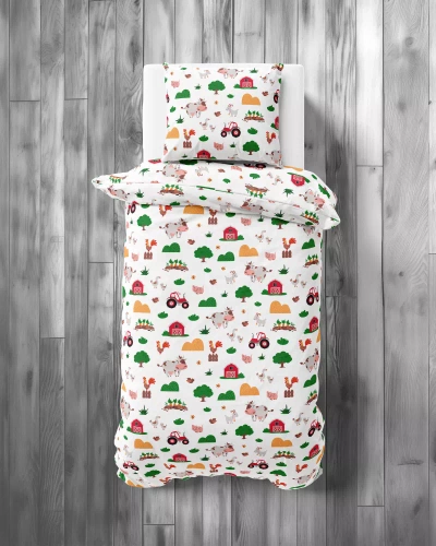 5439 A Wesoła Farma Mała Pościel dziecięca bawełniana Detexpol biały