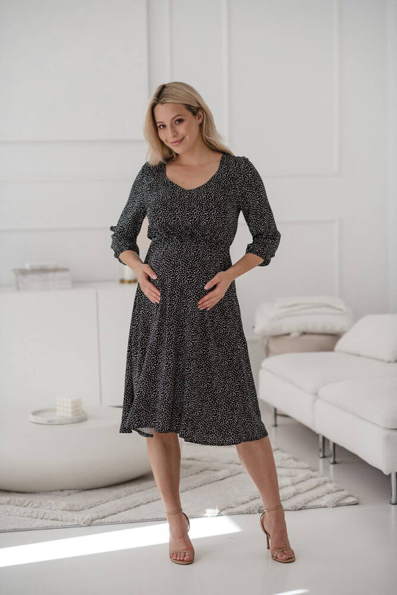 Lovely Dress Midi Milk&Love sukienka ciążowa i do karmienia kropki na czarnym