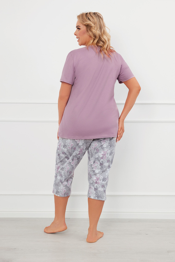 Ibena Piżama Damska krótki rękaw, 3/4 spodnie Italian Fashion - wrzosowy/druk