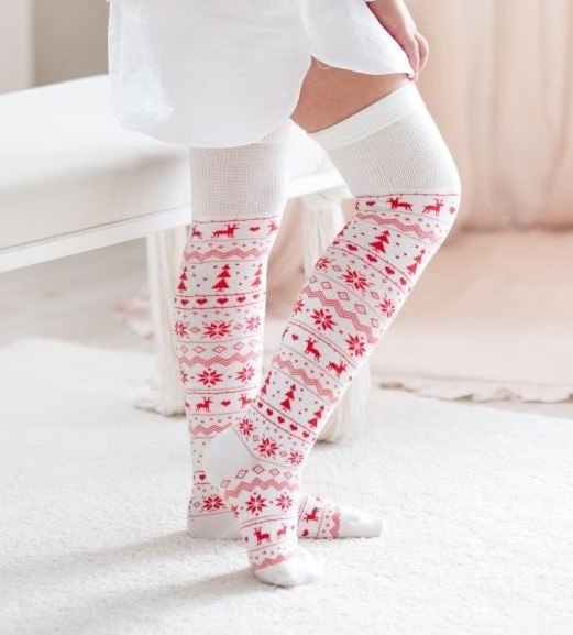 1177.001 Zakolanówki dziecięce świąteczne Milena – miękkie bawełniane, ecru
