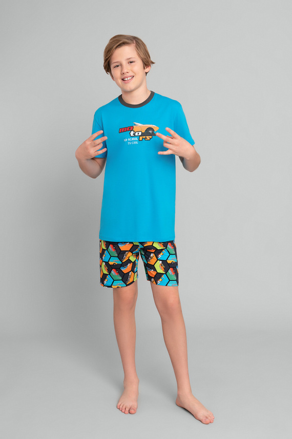 Piżama chłopięca krótki rękaw, spodnie Italian Fashion Komiks - turkusowy/druk